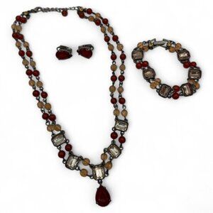 Vintage AVON Nina Ricci Jewelry Set With Necklace Bracelet & Clip-On Earrings In